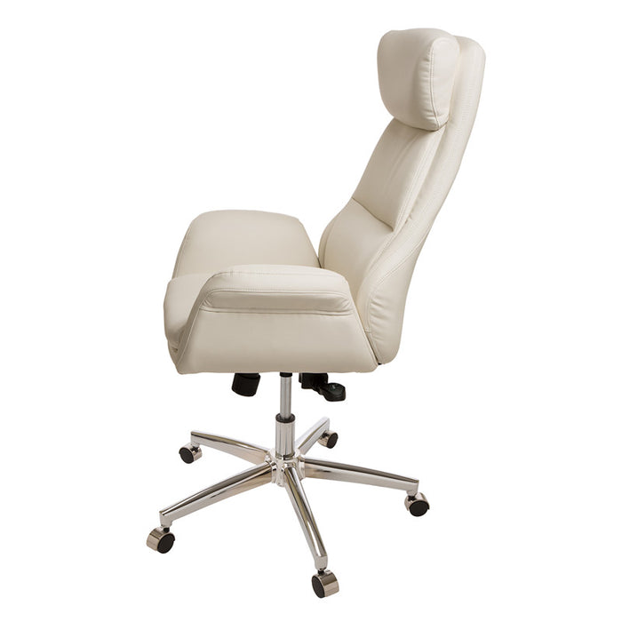 Mid-Century Modern Cream Bonded Leather Gaslift Adjustable Swivel Office Chair
