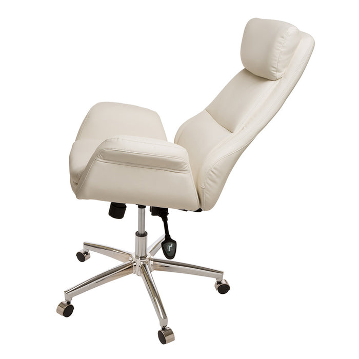 Mid-Century Modern Cream Bonded Leather Gaslift Adjustable Swivel Office Chair