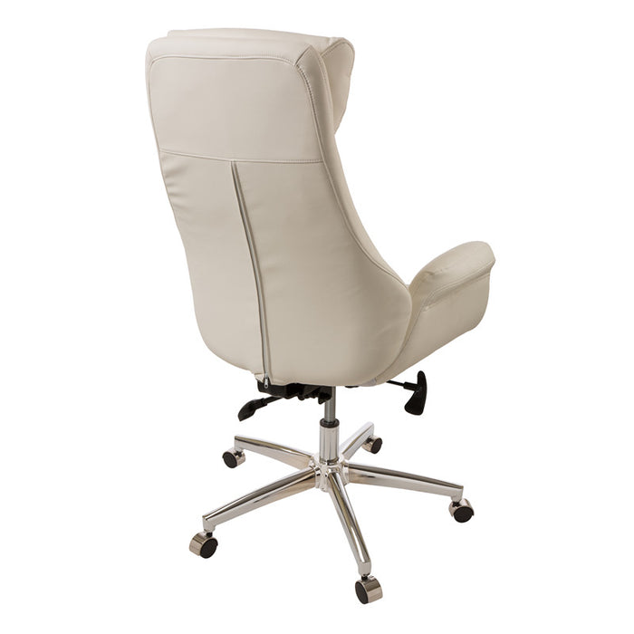 Mid-Century Modern Cream Bonded Leather Gaslift Adjustable Swivel Office Chair