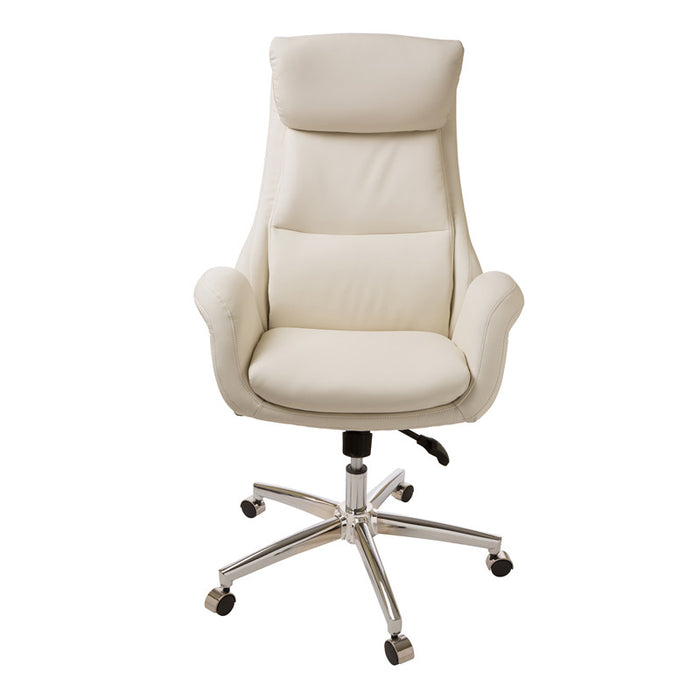 Mid-Century Modern Cream Bonded Leather Gaslift Adjustable Swivel Office Chair
