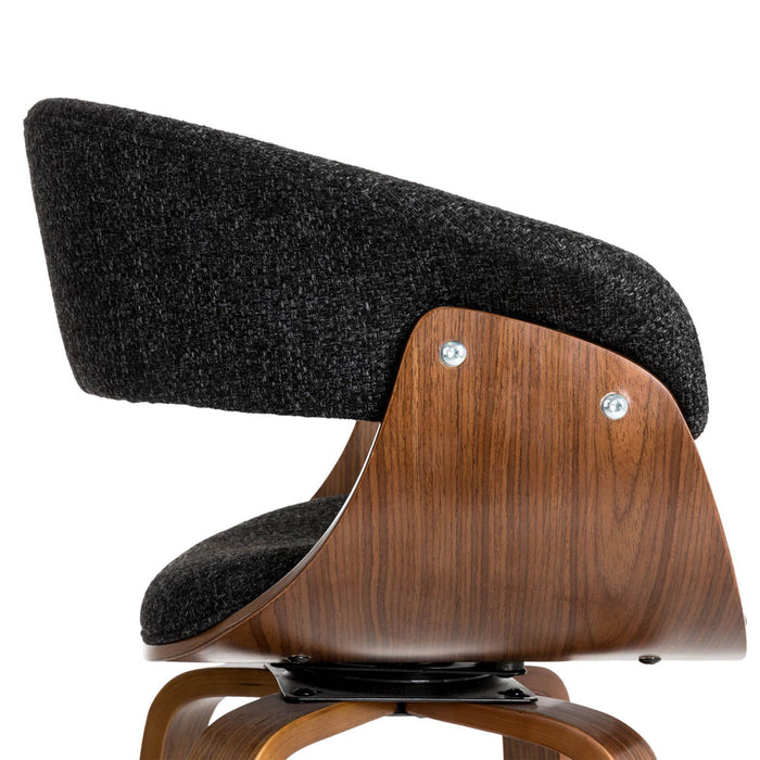 Mid-century Modern Dark Blue Fabric/Walnut Bentwood Swivel Bar Chair, Set of 2