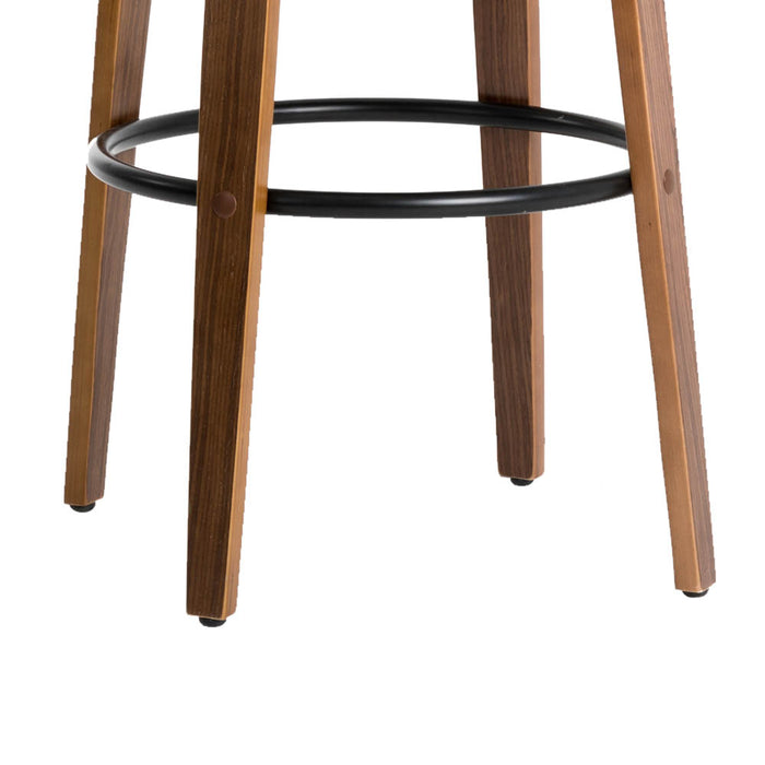 Mid-century Modern Dark Blue Fabric/Walnut Bentwood Swivel Bar Chair, Set of 2