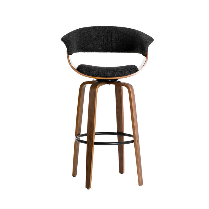 Mid-century Modern Dark Blue Fabric/Walnut Bentwood Swivel Bar Chair, Set of 2