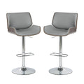 Mid-century Modern Gray Adjustable Height Swivel Bar Stool, Set of 2