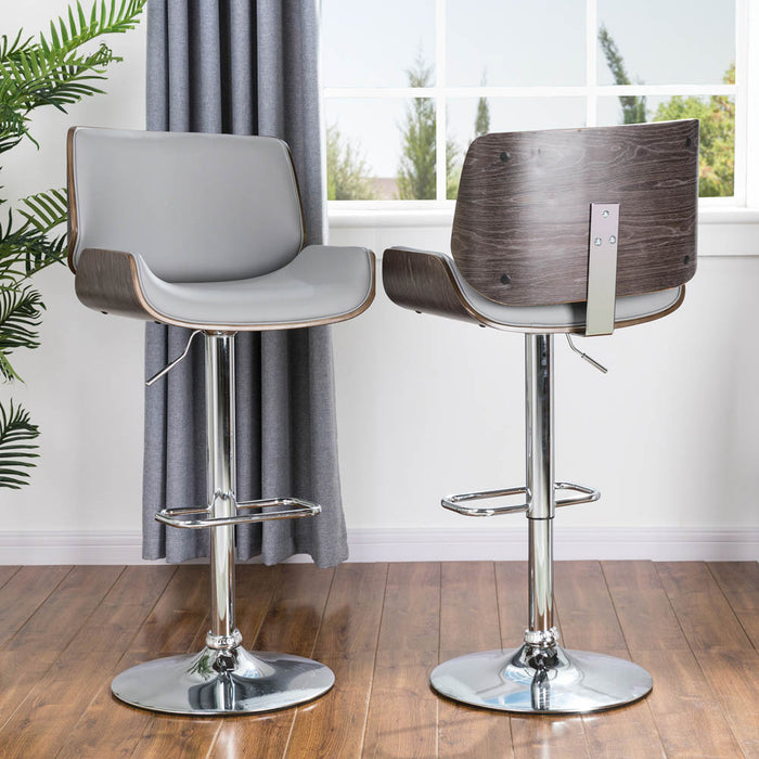 Mid-century Modern Gray Adjustable Height Swivel Bar Stool, Set of 2