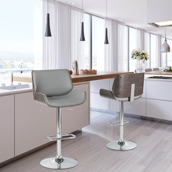 Mid-century Modern Gray Adjustable Height Swivel Bar Stool, Set of 2