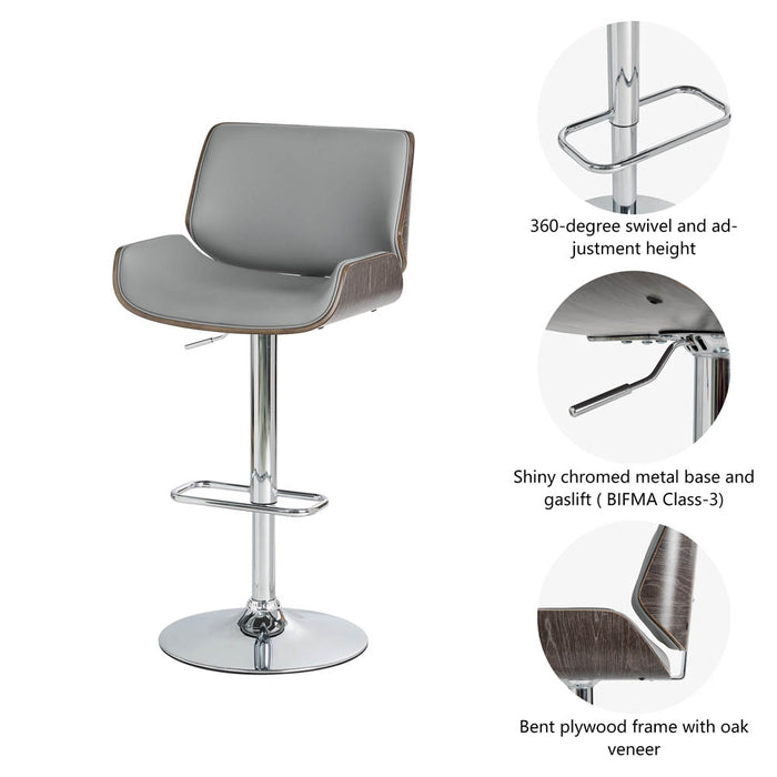 Mid-century Modern Gray Adjustable Height Swivel Bar Stool, Set of 2