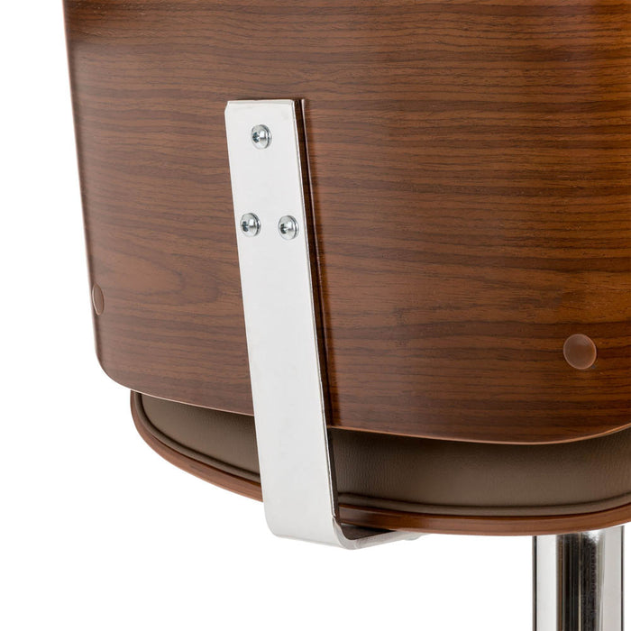 Mid-century Modern Leather Yellowish-brown Adjustable Height Swivel Bar Stool, Set of 2