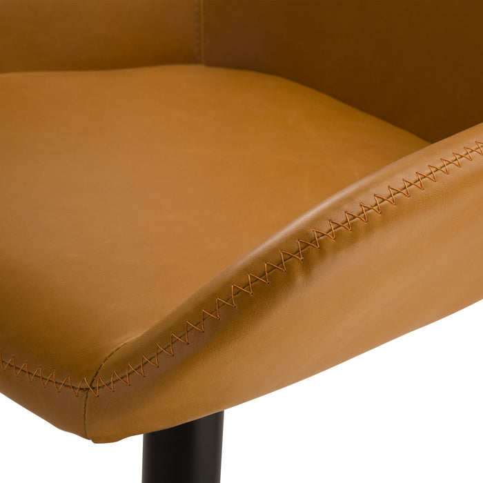 Mid-Century Modern Mustard Yellow Leatherette Gaslift Adjustable Swivel Bar Stool, Set of 2