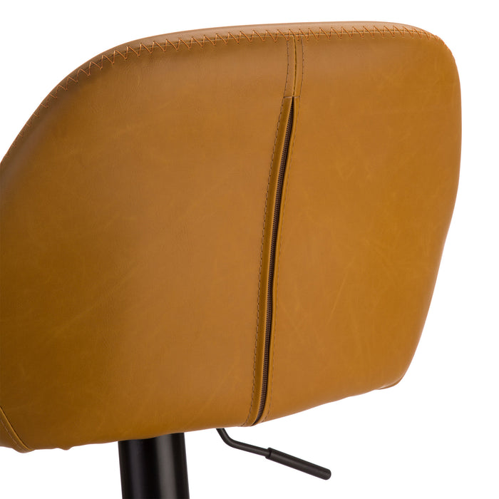 Mid-Century Modern Mustard Yellow Leatherette Gaslift Adjustable Swivel Bar Stool, Set of 2