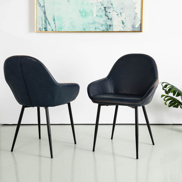 Mid-Century Modern Navy Blue Leatherette Dining Armchair, Set of 2