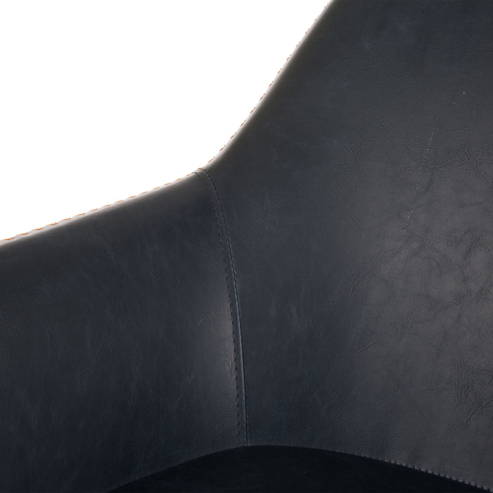 Mid-Century Modern Navy Blue Leatherette Dining Armchair, Set of 2