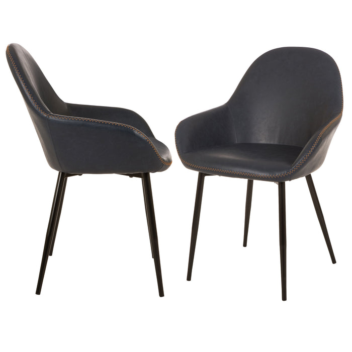Mid-Century Modern Navy Blue Leatherette Dining Armchair, Set of 2