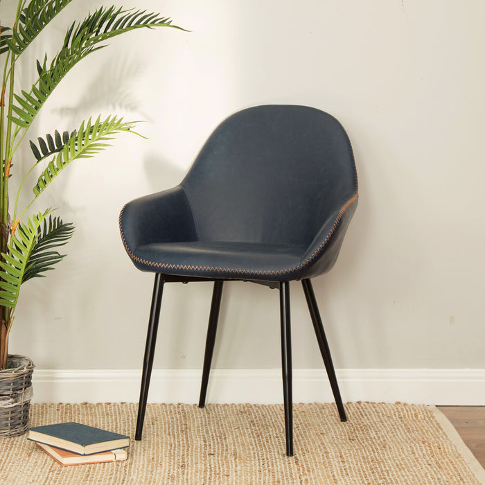 Mid-Century Modern Navy Blue Leatherette Dining Armchair, Set of 2