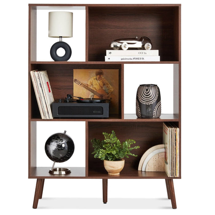 Mid Century Walnut Wood Bookcase Storage Shelving Unit Display