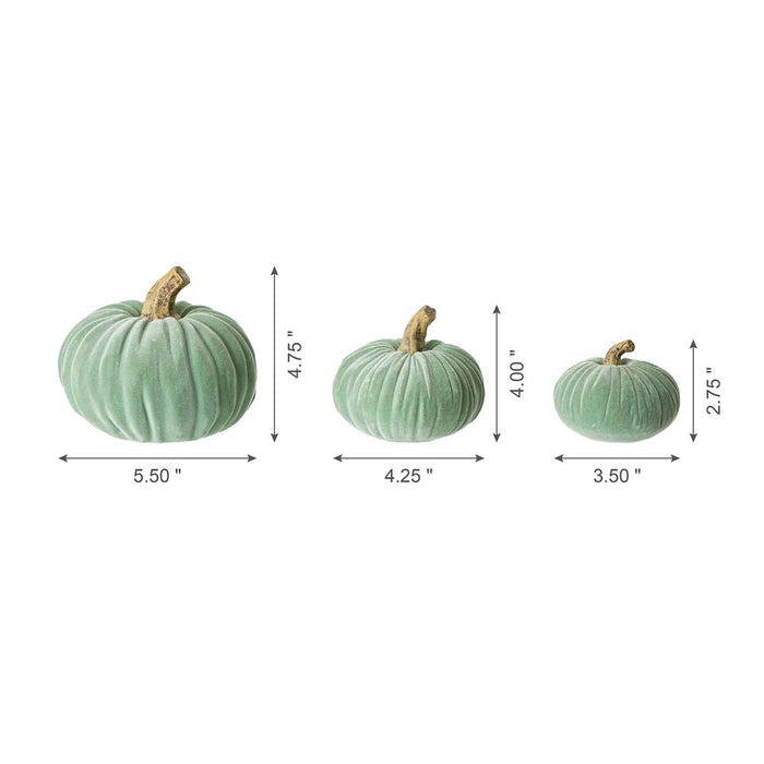 Mint Green Velvet/Resin Pumpkins Decor, Set of 3