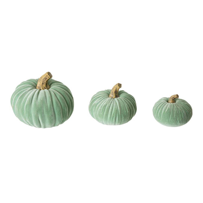 Mint Green Velvet/Resin Pumpkins Decor, Set of 3