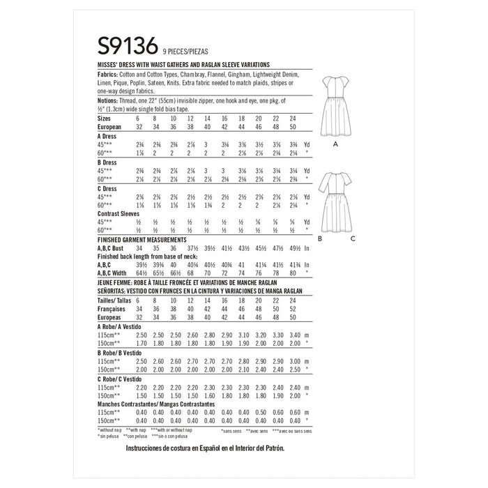 Misses' Dress S9136  Sewing Pattern