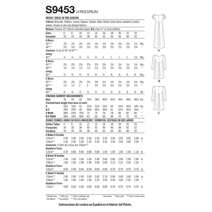 Misses' Dress S9453 Multi-Size Sewing Pattern