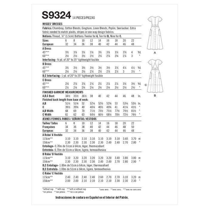 Misses' Dresses S9324 Multi-Size Sewing Pattern