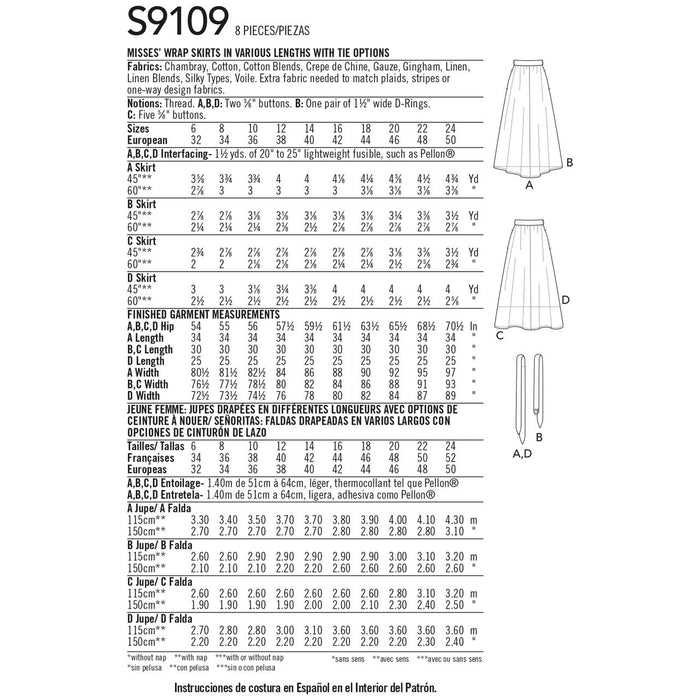 Misses' Wrap Skirts with Tie Options Multi-Size Sewing Pattern