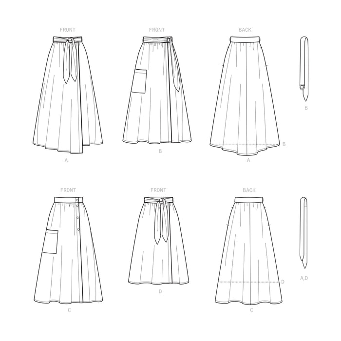 Misses' Wrap Skirts with Tie Options Multi-Size Sewing Pattern