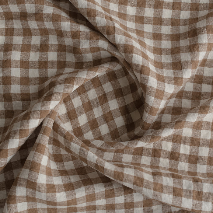 Mocha Gingham 100% Linen Fabric with 1.25cm checks in mocha and off-white – extra wide, European Flax™ certified