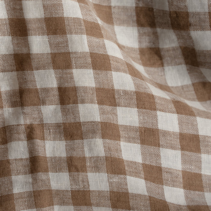 Mocha Gingham 100% Linen Fabric with 1.25cm checks in mocha and off-white – extra wide, European Flax™ certified
