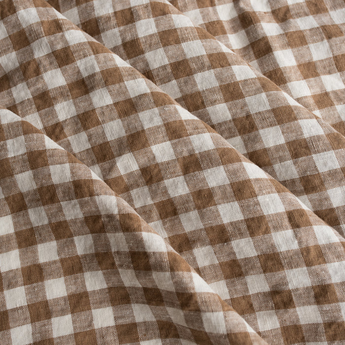 Mocha Gingham 100% Linen Fabric with 1.25cm checks in mocha and off-white – extra wide, European Flax™ certified