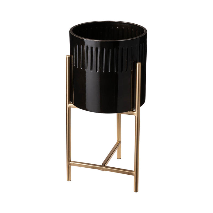 Modern Glossy Black Metal Plant Stands, Set of 3