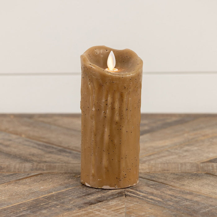 Moving Flame Battery Timer Pillar Candle - Beige 7" - Primitive Star Quilt Shop