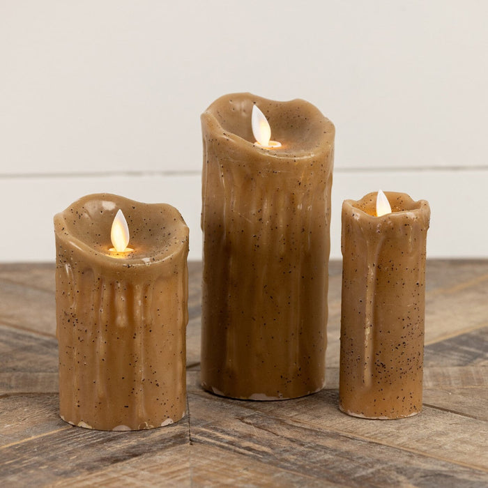 Moving Flame Battery Timer Pillar Candle - Beige 7" - Primitive Star Quilt Shop