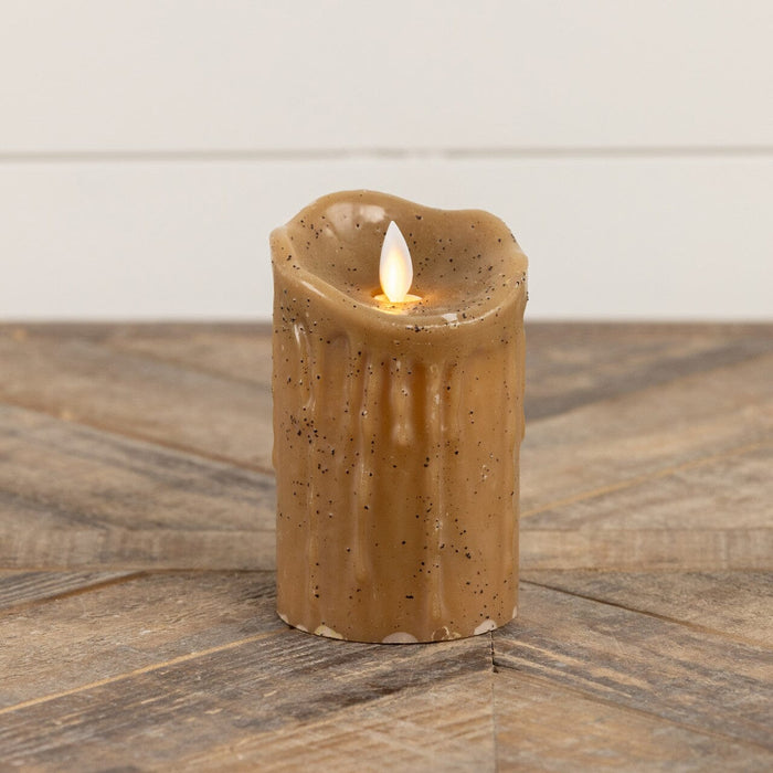 Moving Flame Battery Timer Pillar Candle – Beige 5” - Primitive Star Quilt Shop