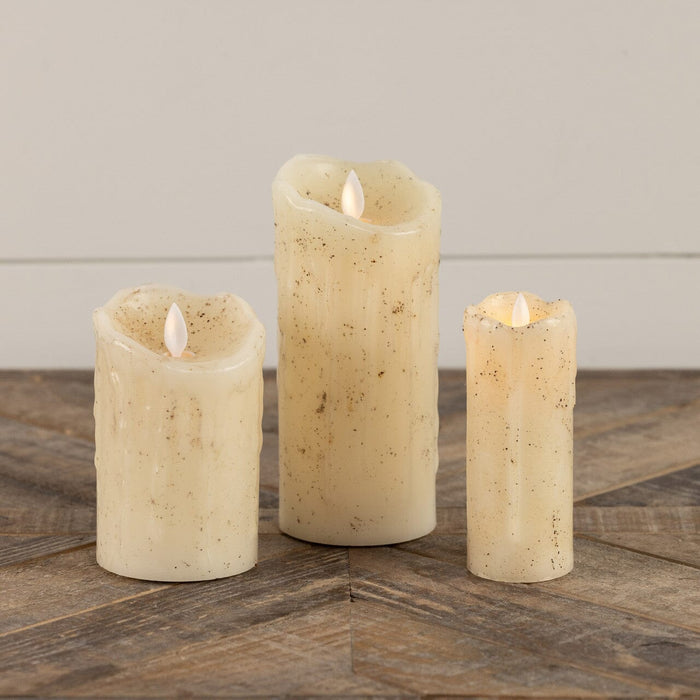 Moving Flame Battery Timer Skinny Pillar Candle – Ivory 2x5” - Primitive Star Quilt Shop