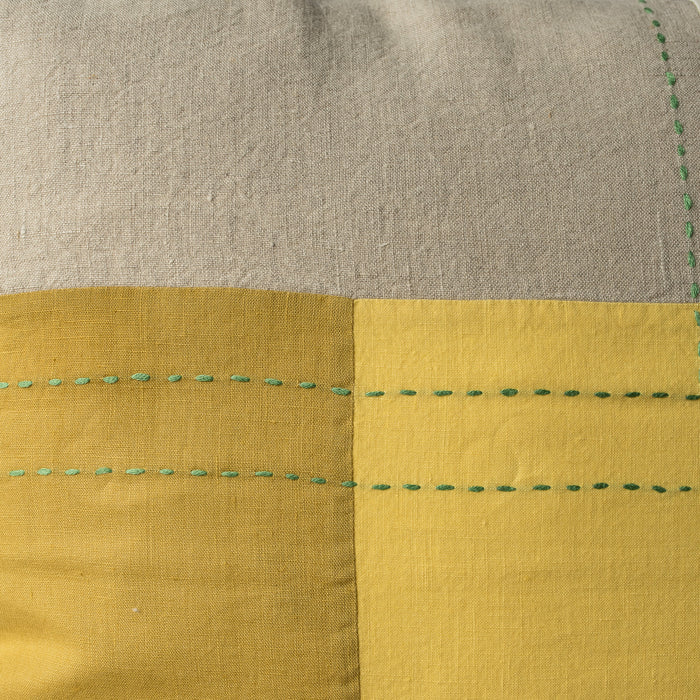 100% Linen Mustard Patchwork Cushion Cover