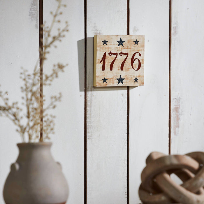 My Country 1776 Blue Stars Wood Sign - 6x6" - Primitive Star Quilt Shop