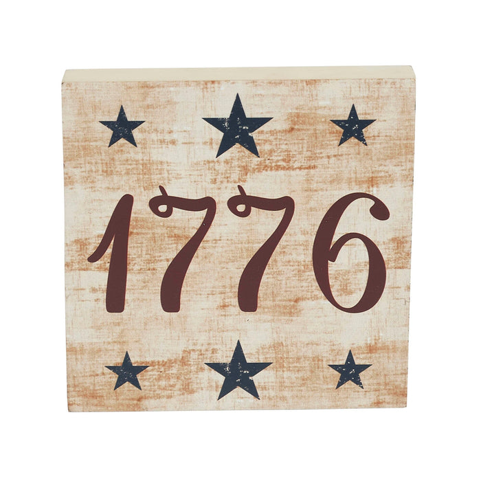 My Country 1776 Blue Stars Wood Sign - 6x6" - Primitive Star Quilt Shop