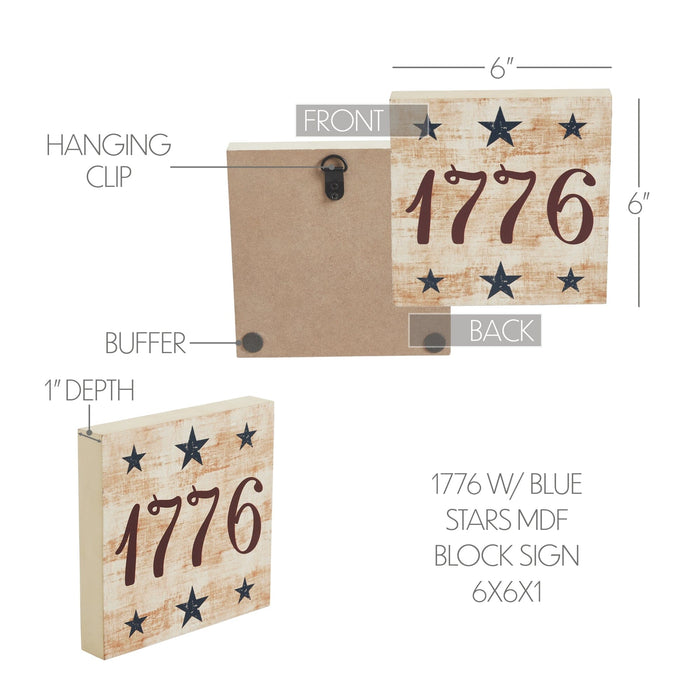 My Country 1776 Blue Stars Wood Sign - 6x6" - Primitive Star Quilt Shop
