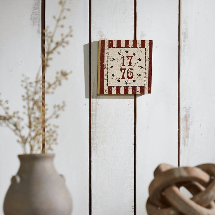 My Country 1776 Stars & Stripes Wood Sign - 6x6" - Primitive Star Quilt Shop