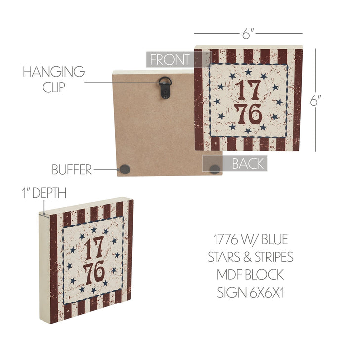 My Country 1776 Stars & Stripes Wood Sign - 6x6" - Primitive Star Quilt Shop