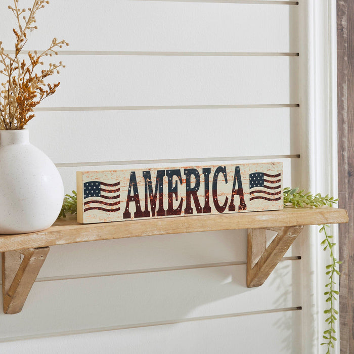 My Country "America" Distressed Wood Sign - 3x14" - Primitive Star Quilt Shop