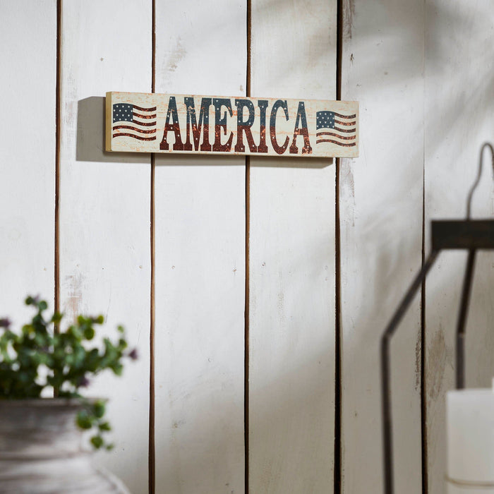 My Country "America" Distressed Wood Sign - 3x14" - Primitive Star Quilt Shop