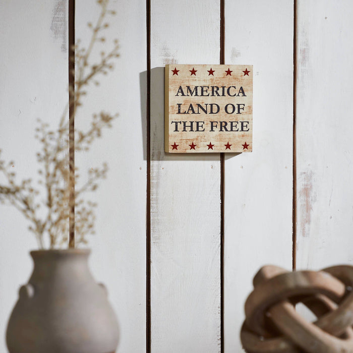 My Country "America Land of the Free" Wood Sign - 6x6" - Primitive Star Quilt Shop