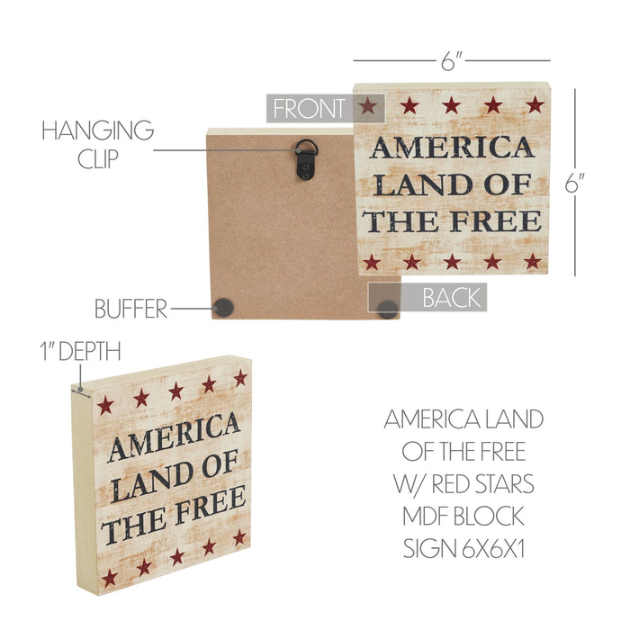 My Country "America Land of the Free" Wood Sign - 6x6" - Primitive Star Quilt Shop