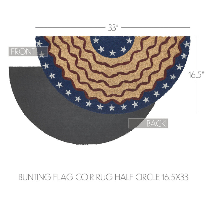 My Country Bunting Flag Coir Half Circle Rug 16.5x33" - Primitive Star Quilt Shop