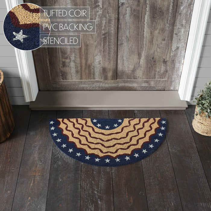 My Country Bunting Flag Coir Half Circle Rug 16.5x33" - Primitive Star Quilt Shop