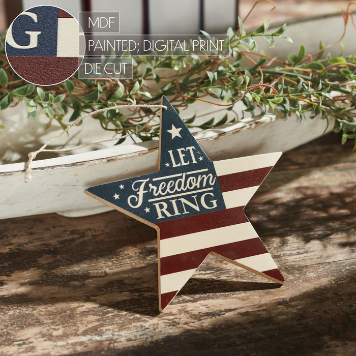 My Country "Let Freedom Ring" Star Ornament - 6x6" - Primitive Star Quilt Shop