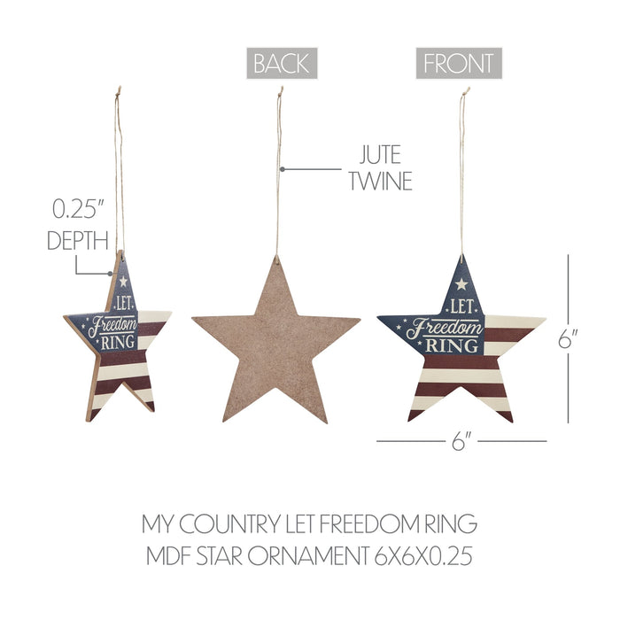 My Country "Let Freedom Ring" Star Ornament - 6x6" - Primitive Star Quilt Shop