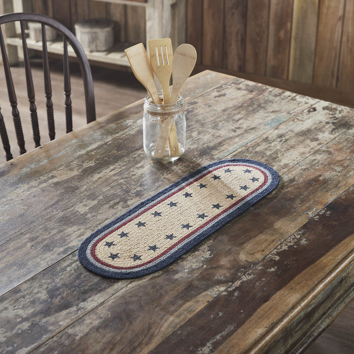 My Country Stencil Stars Oval Braided Runner 8x24" - Primitive Star Quilt Shop