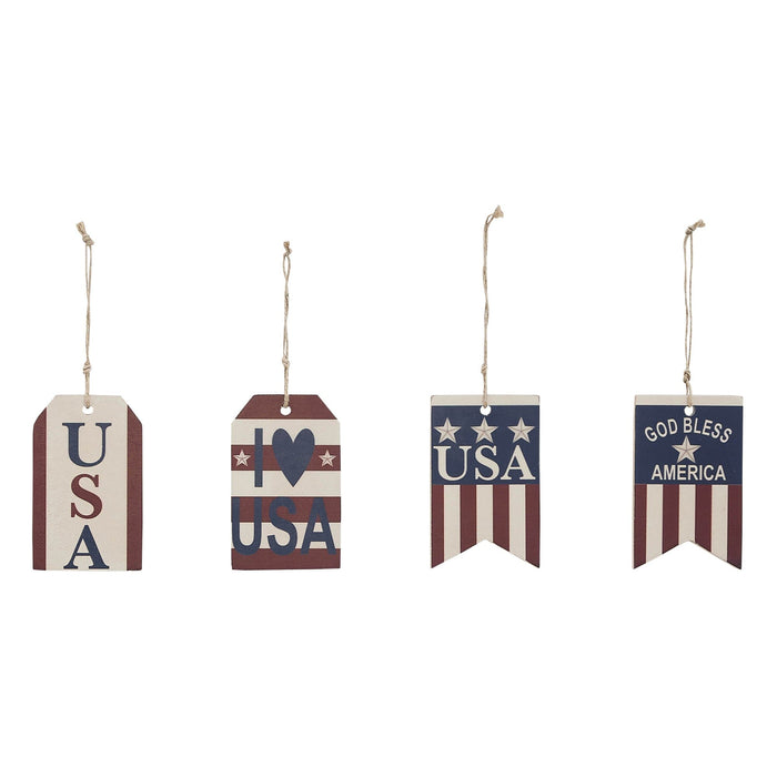 My Country "USA" Tag Ornaments - Set of 4 - Primitive Star Quilt Shop
